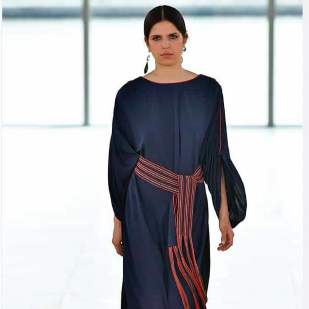 Tory Burch Elegant Navy Blue Dress with Red Accents